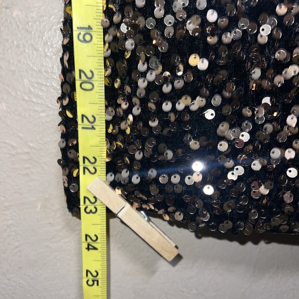 Crystal Sky Gold Sequin Mini Dress XS Black Metallic Spaghetti Strap Party Glam - Picture 6 of 14